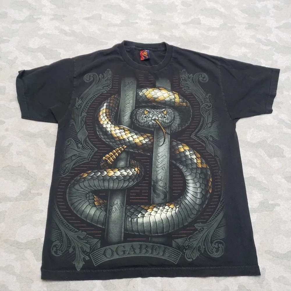 Ogabel Shirt Mens Large‎ Black Short Sleeve Snake